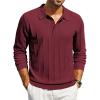 imageCOOFANDY Mens Knit Polo Long Sleeve Polos Sweater Causal Collared Golf Sweaters Fashion Business Dress PulloverWine Red