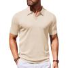 imageCOOFANDY Mens Knit Polo Shirts V Neck Short Sleeve Stretch Polo T Shirt Casual Golf ShirtsChampagne