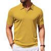 imageCOOFANDY Mens Knit Polo Shirts V Neck Short Sleeve Stretch Polo T Shirt Casual Golf ShirtsYellow