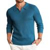 imageCOOFANDY Mens Knit Polo Sweater VNeck Long Sleeve Textured Lightweight Casual Dress Pullover Fall SweatersPeacock Blue