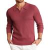 imageCOOFANDY Mens Knit Polo Sweater VNeck Long Sleeve Textured Lightweight Casual Dress Pullover Fall SweatersWine Red