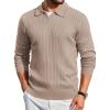 imageCOOFANDY Mens Knit Polos Long Sleeve Casual Sweater Polos V Neck Collared Sweater Golf Polo Sweaters and PulloversLight Khaki