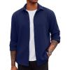 imageCOOFANDY Mens Overshirt Shacket Jacket Mens Textured Button Down Long Sleeve Shirts Fashion JacketNavy Blue
