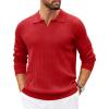 imageCOOFANDY Mens Polo Sweaters Long Sleeve V Neck Knit Polos Lightweight Casual Pullover SweaterRed