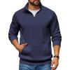 imageCOOFANDY Mens Quarter Zip Pullover Fleece Lined Sweatshirts Long Sleeve Mock Neck Sweater with PocketNavy Blue