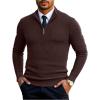 imageCOOFANDY Mens Quarter Zip Pullover Sweater Slim Fit Knit Mock Neck Polo SweatersBrown