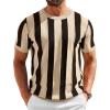 imageCOOFANDY Mens T Shirts Short Sleeve Knit Sweater Shirt Casual Crewneck Ribbed Pullover TeesKhaki  Black Stripes