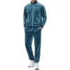 imageCOOFANDY Mens Velour Tracksuits 2 Piece Set Outfits Zip Up Sweatsuits Velvet Jacket Pants SetTeal