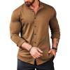 imageCOOFANDY Menss Long Sleeve Button Up Shirts Athletic Fitted Dress Shirts Silm FitLight Brown