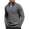 imageCOOFANDY Quarter Zip Pullover Men Dress Sweaters Long Sleeve Jacquard Checkered SweaterDeep Grey