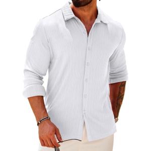 imageCOOFANDY Athletic Fit Dress Shirts for Men Ribbed Knit Textured Button Down ShirtsWhite