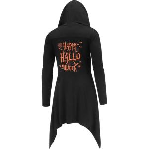 imageCOOFANDY Long Hooded Cardigan Ruffle Shawl Collar Open Front Lightweight Drape Cape Overcoat with PocketsLetter Printed