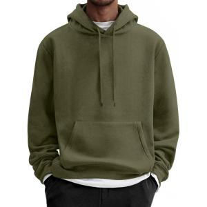 imageCOOFANDY Men Cotton Fleece Hooded Sweatshirt Casual Long Sleeve Hoodies Pullover Fashion Drawstring Hoodie with Kanga PocketArmy Green