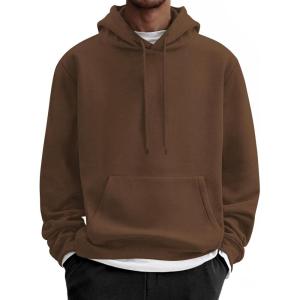 imageCOOFANDY Men Cotton Fleece Hooded Sweatshirt Casual Long Sleeve Hoodies Pullover Fashion Drawstring Hoodie with Kanga PocketDark Brown