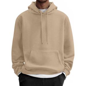 imageCOOFANDY Men Cotton Fleece Hooded Sweatshirt Casual Long Sleeve Hoodies Pullover Fashion Drawstring Hoodie with Kanga PocketKhaki