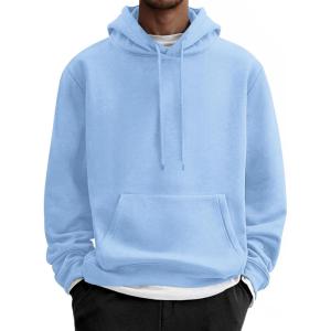 imageCOOFANDY Men Cotton Fleece Hooded Sweatshirt Casual Long Sleeve Hoodies Pullover Fashion Drawstring Hoodie with Kanga PocketLight Blue