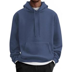 imageCOOFANDY Men Cotton Fleece Hooded Sweatshirt Casual Long Sleeve Hoodies Pullover Fashion Drawstring Hoodie with Kanga PocketNavy Blue