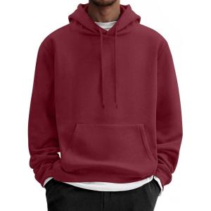 imageCOOFANDY Men Cotton Fleece Hooded Sweatshirt Casual Long Sleeve Hoodies Pullover Fashion Drawstring Hoodie with Kanga PocketWine Red