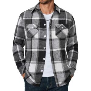 imageCOOFANDY Men Flannel Shirt Casual Button Down Shirt Jacket Long Sleeve Plaid Shirts with PocketsBlack