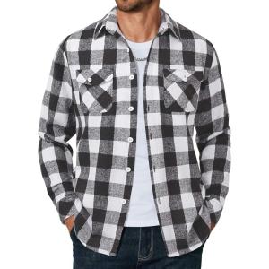 imageCOOFANDY Men Flannel Shirt Casual Button Down Shirt Jacket Long Sleeve Plaid Shirts with PocketsClassic Black