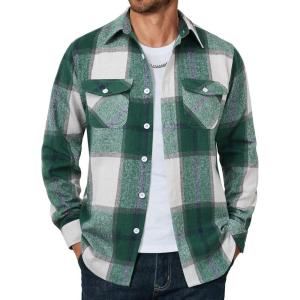 imageCOOFANDY Men Flannel Shirt Casual Button Down Shirt Jacket Long Sleeve Plaid Shirts with PocketsGreen