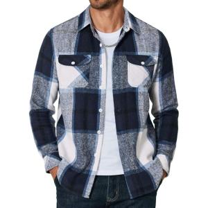 imageCOOFANDY Men Flannel Shirt Casual Button Down Shirt Jacket Long Sleeve Plaid Shirts with PocketsNavy Blue