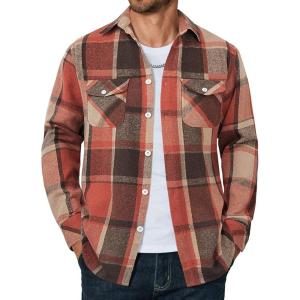 imageCOOFANDY Men Flannel Shirt Casual Button Down Shirt Jacket Long Sleeve Plaid Shirts with PocketsOrange