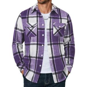 imageCOOFANDY Men Flannel Shirt Casual Button Down Shirt Jacket Long Sleeve Plaid Shirts with PocketsPurple