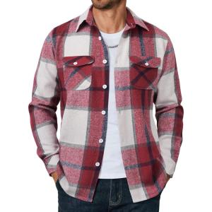 imageCOOFANDY Men Flannel Shirt Casual Button Down Shirt Jacket Long Sleeve Plaid Shirts with PocketsRed