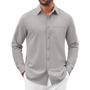 imageCOOFANDY Mens Button Down Shirt Casual Untucked Shirts Long Sleeve Dress Shirt with PocketLight Grey