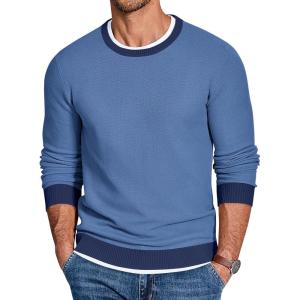 imageCOOFANDY Mens Crewneck Sweater Slim Fit Lightweight Knit Pullover Casual Dress Crew Neck Pullover SweatersDenim Blue  Navy Blue Edge