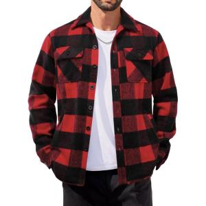 imageCOOFANDY Mens Flannel Jacket Long Sleeve Plaid Shirt Jackets Button Down Fleece Shacket Casual Fall Soft OutwearBuffalo Red Plaid