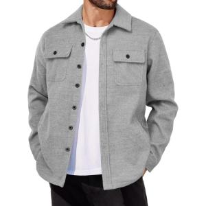 imageCOOFANDY Mens Flannel Jacket Long Sleeve Plaid Shirt Jackets Button Down Fleece Shacket Casual Fall Soft OutwearPure Grey