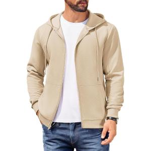 imageCOOFANDY Mens Hooded Sweatshirt Zip Up Casual Knit Hoodies Fashion Drawstring Sweatshirts with PocketsKhaki