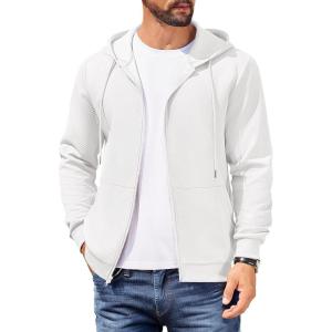imageCOOFANDY Mens Hooded Sweatshirt Zip Up Casual Knit Hoodies Fashion Drawstring Sweatshirts with PocketsWhite
