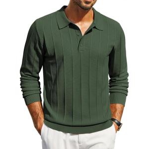 imageCOOFANDY Mens Knit Polo Long Sleeve Polos Sweater Causal Collared Golf Sweaters Fashion Business Dress PulloverArmy Green