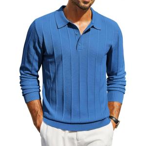 imageCOOFANDY Mens Knit Polo Long Sleeve Polos Sweater Causal Collared Golf Sweaters Fashion Business Dress PulloverBlue