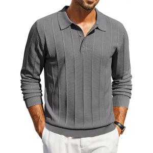 imageCOOFANDY Mens Knit Polo Long Sleeve Polos Sweater Causal Collared Golf Sweaters Fashion Business Dress PulloverDark Grey