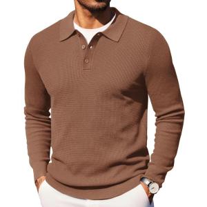 imageCOOFANDY Mens Knit Polo Long Sleeve Sweaters Collared Polo Sweater Casual Dress Pullover Fashion Golf SweatersAsh Brown