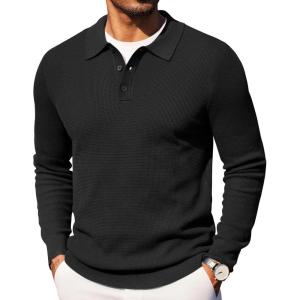 imageCOOFANDY Mens Knit Polo Long Sleeve Sweaters Collared Polo Sweater Casual Dress Pullover Fashion Golf SweatersBlack