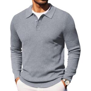 imageCOOFANDY Mens Knit Polo Long Sleeve Sweaters Collared Polo Sweater Casual Dress Pullover Fashion Golf SweatersLight Grey