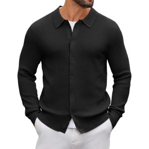 imageCOOFANDY Mens Knit Pullover Sweater Long Sleeve Casual Sweater Open Front Ribbed SweaterBlack