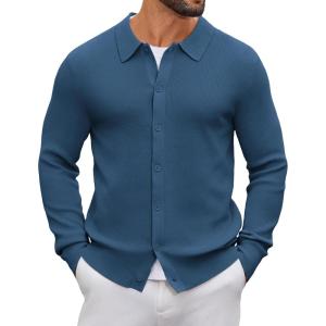 imageCOOFANDY Mens Knit Pullover Sweater Long Sleeve Casual Sweater Open Front Ribbed SweaterBlue