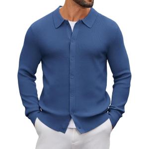 imageCOOFANDY Mens Knit Pullover Sweater Long Sleeve Casual Sweater Open Front Ribbed SweaterDenim Blue