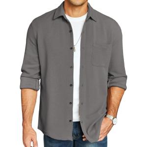 imageCOOFANDY Mens Lightweight Shirt Shacket Long Sleeve Textured Button Down Shirts Casual JacketDark Grey
