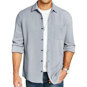 imageCOOFANDY Mens Lightweight Shirt Shacket Long Sleeve Textured Button Down Shirts Casual JacketLight Grey