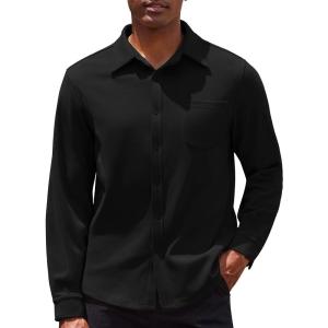 imageCOOFANDY Mens Long Sleeve Button Down Shirt Casual Lightweight Shacket Spring Fall Shirt Jacket Overshirt with PocketsBlack