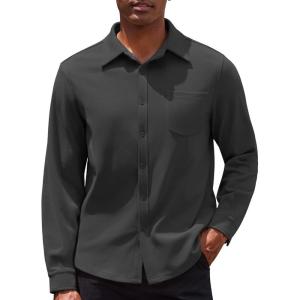 imageCOOFANDY Mens Long Sleeve Button Down Shirt Casual Lightweight Shacket Spring Fall Shirt Jacket Overshirt with PocketsDark Grey