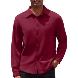 imageCOOFANDY Mens Long Sleeve Button Down Shirt Casual Lightweight Shacket Spring Fall Shirt Jacket Overshirt with PocketsDark Red