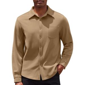 imageCOOFANDY Mens Long Sleeve Button Down Shirt Casual Lightweight Shacket Spring Fall Shirt Jacket Overshirt with PocketsKhaki